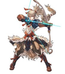 Rule 34 | 1boy, boots, bow (weapon), fire emblem, fire emblem fates, fire emblem heroes, fujin yumi (fire emblem), full body, fur trim, gloves, grey hair, highres, hino shinnosuke, holding, holding weapon, long hair, male focus, nintendo, official art, orange eyes, ponytail, solo, takumi (fire emblem), transparent background, weapon