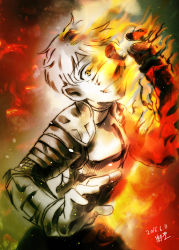 Rule 34 | 10s, 1girl, armor, burning, constricted pupils, crazy eyes, crazy smile, drifters, female focus, fire, jeanne d&#039;arc (drifters), sanpaku, short hair, smile, solo, yellow eyes