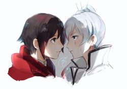 Rule 34 | 2girls, black hair, face-to-face, highres, lol (7819977), long hair, looking at another, multiple girls, ponytail, ruby rose, rwby, short hair, weiss schnee, white hair, yuri
