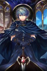 Rule 34 | 1boy, blue eyes, blue gloves, blue hair, constellation, fire emblem, fire emblem: mystery of the emblem, gloves, highres, holding, holding sword, holding weapon, looking at viewer, machi wt, male focus, marth (fire emblem), matching hair/eyes, nintendo, solo, sword, weapon