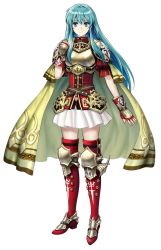 Rule 34 | 1girl, aqua hair, armor, asatani tomoyo, blue eyes, blue hair, boots, breastplate, cape, earrings, eirika (fire emblem), fire emblem, fire emblem: the sacred stones, fire emblem heroes, full body, gloves, half gloves, highres, jewelry, long hair, miniskirt, nintendo, official art, puffy short sleeves, puffy sleeves, red footwear, short sleeves, shoulder pads, sidelocks, skirt, smile, solo, thigh boots, thighhighs, very long hair, white skirt, zettai ryouiki