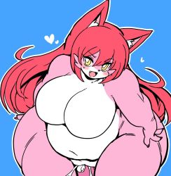 Rule 34 | 1girl, artist request, breasts, cat, fat, furry, large breasts, long hair, penis, plump, pussy, red hair, solo, uncensored, wide hips, yellow eyes