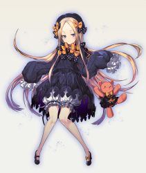 Rule 34 | 1girl, abigail williams (fate), absurdres, beige background, black bow, black dress, black footwear, black hat, black sailor collar, black serafuku, black shirt, blonde hair, bloomers, blouse, blue eyes, bow, bowtie, bug, butterfly, closed mouth, commentary request, dress, fate/grand order, fate (series), forehead, full body, hair bow, hat, highres, insect, kinos (kw00789), long hair, long sleeves, looking at viewer, mary janes, neckerchief, orange bow, orange neckwear, parted bangs, pleated skirt, polka dot, polka dot bow, sailor collar, school uniform, serafuku, shirt, shoes, skirt, sleeves past wrists, smile, solo, stuffed animal, stuffed toy, teddy bear, underwear, v-shaped eyebrows, very long hair, white bloomers