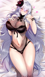 Rule 34 | 1girl, azur lane, bare shoulders, black one-piece swimsuit, blush, breasts, commission, graf zeppelin (azur lane), graf zeppelin (beachside urd) (azur lane), kumakichi (cost-lost), large breasts, long hair, looking at viewer, one-piece swimsuit, pixiv commission, purple eyes, silver hair, swimsuit, very long hair