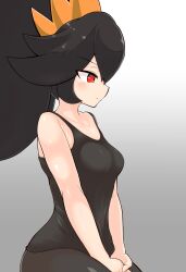 Rule 34 | 1girl, absurdres, ashley (warioware), bare shoulders, black hair, black tank top, breasts, closed mouth, collarbone, disembodied hand, female focus, from side, gradient background, hairband, highres, long hair, medium breasts, nintendo, orange hairband, pantyhose, profile, red eyes, rnt (251139), shiny skin, sidelocks, sitting, solo, tank top, twintails, warioware