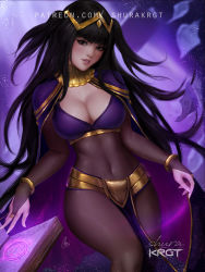Rule 34 | 1girl, artist logo, artist name, bangle, black eyes, black hair, blunt bangs, blush, bodystocking, bodysuit, book, bracelet, breasts, bridal gauntlets, cape, circlet, cleavage, commentary, covered navel, english commentary, female focus, fire emblem, fire emblem awakening, fire emblem heroes, gold trim, jewelry, large breasts, long hair, looking at viewer, magic, matching hair/eyes, narrow waist, nintendo, parted lips, patreon username, pelvic curtain, realistic, see-through, shurakrgt, skin tight, solo, tharja (fire emblem), tiara, two side up, watermark, web address, wide hips