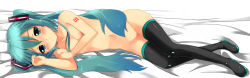 Rule 34 | 1girl, aqua eyes, aqua hair, bad anatomy, bad id, bad pixiv id, black thighhighs, breasts, hatsune miku, highres, legs, long hair, long image, nipples, nude, pussy, small breasts, solo, thighhighs, toichi, twintails, uncensored, vocaloid, wide image
