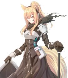 Rule 34 | 1girl, animal ears, arknights, armor, black gloves, black scarf, black shirt, black skirt, blonde hair, bracer, breastplate, chinese commentary, commentary request, cowboy shot, gloves, hair between eyes, headphones, headset, highres, horse ears, horse girl, long hair, long sleeves, looking at viewer, minuo, nearl (arknights), pauldrons, ponytail, scarf, shirt, shoulder armor, simple background, skirt, skirt set, solo, standing, transparent background, white background, yellow eyes