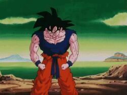 Rule 34 | angry, animated, animated gif, black hair, dragon ball, glowing, glowing hair, green eyes, henshin, muscular, muscular male, scratches, son goku, super saiyan, tagme, torn clothes, transformation, transformation