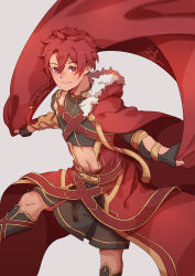 Rule 34 | 1boy, absurdres, aged down, alexander (fate), ancient greek clothes, braid, cape, commentary, cowboy shot, fate/grand order, fate (series), fur trim, greco-roman clothes, guoguo, hair between eyes, highres, male focus, muscular, red eyes, red hair, simple background, single braid, smile, solo