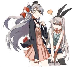 Rule 34 | 10s, 2girls, :o, amatsukaze (kancolle), anchor hair ornament, bag, black eyes, black legwear, bow, breasts, brown eyes, brown hair, camisole, choker, denim, denim shorts, dress, hair bow, hair ornament, hairband, handbag, hat, jacket, kantai collection, leaning forward, long hair, midriff, mini hat, multiple girls, navel, ningen (ningen96), open mouth, parted lips, pink dress, shimakaze (kancolle), short shorts, shorts, silver hair, simple background, sketch, sleeves past wrists, small breasts, thighhighs, twintails, two side up, white background