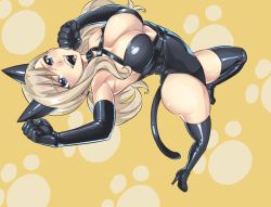 Rule 34 | 1girl, animal ears, blonde hair, blue eyes, breasts, cat ears, cat tail, cleavage, eden&#039;s zero, elbow gloves, gloves, high heels, large breasts, long hair, looking at viewer, mashima hiro, official art, open mouth, rebecca bluegarden, tail, thighhighs