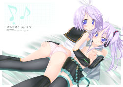Rule 34 | 2girls, ass, ass grab, black thighhighs, blush, bow, breasts, collarbone, cosplay, grabbing another&#039;s ass, groping, hair bow, hatsune miku, hatsune miku (cosplay), hiiragi kagami, hiiragi tsukasa, incest, kagamine rin, kagamine rin (cosplay), long hair, lucky star, multiple girls, nipples, open clothes, open shirt, panties, pleated skirt, purple eyes, purple hair, shirt, short hair, siblings, sisters, skirt, small breasts, staccato squirrel, striped clothes, striped panties, tareme, thighhighs, topless, tsurime, twincest, twins, twintails, underwear, vocaloid, yuri, zettai ryouiki