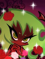 Rule 34 | 10s, :3, colored skin, covering privates, demon girl, highres, horns, nude, nude cover, panty &amp; stocking with garterbelt, red skin, scanty (psg)