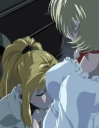 Rule 34 | 1boy, 1girl, animated, animated gif, bible black, blonde hair, blush, breasts, fellatio, from above, futa with female, futanari, jody crowley, large breasts, long hair, motor vehicle, multiple girls, night, nightgown, oral, outdoors, over-the-shoulder, penis, ponytail, saeki kaori, short hair, standing, stitched, third-party edit, van