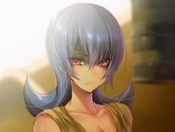 Rule 34 | 00s, 1girl, blue hair, blurry, breasts, cleavage, collarbone, creatures (company), depth of field, expressionless, game freak, gym leader, hizuki akira, long hair, looking at viewer, nintendo, pokemon, pokemon hgss, red eyes, sabrina (pokemon), shaded face, small breasts, solo, upper body