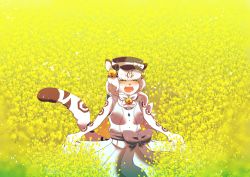 Rule 34 | 1girl, artist request, blush, closed eyes, furry, furry female, highres, long hair, open mouth, smile, solo, tiger, white hair, white tiger