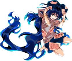 Rule 34 | absurdly long hair, antinomy of common flowers, barefoot, full body, harukawa moe, long hair, miniskirt, official art, skirt, solo, tagme, torn clothes, touhou, transparent background, very long hair, yorigami shion