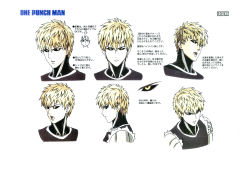 Rule 34 | 1boy, blonde hair, character sheet, copyright name, expressions, genos, highres, male focus, multiple views, official art, one-punch man, portrait, production art, scan, scan artifacts, zip available