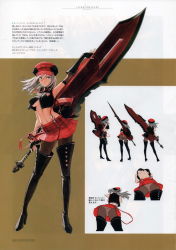 Rule 34 | 10s, 1girl, absurdres, alisa ilinichina amiella, armpits, ass, black pantyhose, blue eyes, boots, breasts, concept art, elbow gloves, full body, gloves, god eater, hat, high heel boots, high heels, highres, holding, holding sword, holding weapon, huge weapon, long hair, looking away, medium breasts, midriff, miniskirt, navel, non-web source, official art, panties, panties under pantyhose, pantyhose, pantyshot, scan, skirt, sleeveless, solo, suspender skirt, suspenders, sword, thighhighs, underboob, underwear, weapon