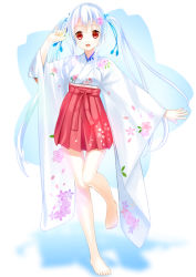 Rule 34 | 1girl, highres, japanese clothes, long hair, original, red eyes, setona (daice), solo, twintails, white hair