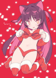 Rule 34 | 1girl, :d, animal ears, blade (galaxist), blush, boots, bow, bow panties, breasts, cat ears, christmas, colored inner hair, commentary, copyright request, detached sleeves, fang, full body, fur-trimmed boots, fur-trimmed legwear, fur-trimmed sleeves, fur trim, gradient hair, long hair, long sleeves, looking at viewer, multicolored hair, open mouth, panties, purple hair, red bow, red eyes, red footwear, red panties, red theme, red thighhighs, santa boots, side-tie panties, small breasts, smile, solo, star-shaped pupils, star (symbol), symbol-only commentary, symbol-shaped pupils, thighhighs, thighhighs under boots, two side up, underwear, yellow pupils