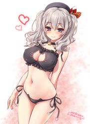 Rule 34 | 10s, 1girl, 2016, alternate costume, bare shoulders, bell, beret, black panties, blush, breasts, cat cutout, cat ear panties, cat lingerie, choker, cleavage, cleavage cutout, clothing cutout, covered erect nipples, cowboy shot, curvy, dated, frills, grey eyes, grey hair, groin, hat, heart, inoue tomii, jingle bell, kantai collection, kashima (kancolle), large breasts, legs together, long hair, looking at viewer, meme attire, navel, neck bell, panties, purple eyes, side-tie panties, smile, solo, standing, stomach, twintails, underwear, underwear only
