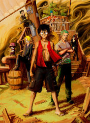 Rule 34 | 2girls, 6+boys, blonde hair, breasts, cigarette, cleavage, earrings, eyewear on head, facial hair, formal, franky (one piece), green hair, grin, hat, jewelry, large breasts, looking at viewer, monkey d. luffy, multiple boys, multiple girls, nami (one piece), nico robin, nose, one piece, open mouth, orange hair, roronoa zoro, sanji (one piece), scar, smile, stitches, straw hat, suit, sunglasses, tony tony chopper, usopp