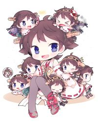 Rule 34 | &gt; &lt;, 10s, 6+girls, bad id, bad pixiv id, blue eyes, brown hair, closed eyes, curry, curry rice, drooling, food, hairband, hiei (kancolle), kantai collection, kongou (kancolle), kyou (nekoneko), multiple girls, multiple persona, nontraditional miko, remodel (kantai collection), rice, short hair, siblings, simple background, skirt, sleeping, star-shaped pupils, star (symbol), symbol-shaped pupils