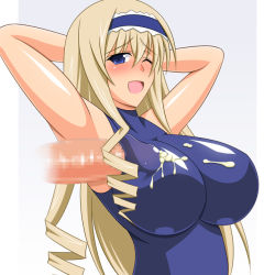 Rule 34 | 10s, blush, breasts, cecilia alcott, censored, cleavage, cum, infinite stratos, large breasts, penis, smile, wink