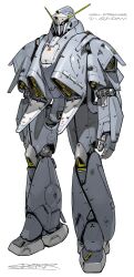 Rule 34 | absurdres, char&#039;s counterattack, character name, full body, gundam, gundam high streamer, highres, looking ahead, mecha, mobile suit, no humans, nu gundam, peter (peter6409), robot, science fiction, signature, simple background, solo, white background, white eyes