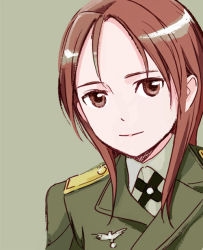 1girl aida_yuu female_focus long_hair military military_uniform minna-dietlinde_wilcke red_eyes red_hair smile solo strike_witches world_witches_series