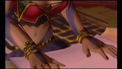 Rule 34 | 1girl, 3d, animated, animated gif, breasts, cleavage, corset, dahna (grandia), eyeshadow, female focus, game arts, grandia, grandia iii, gypsy, headdress, jewelry, large breasts, long hair, makeup, midriff, nail polish, necklace, red eyes, red hair, solo, standing