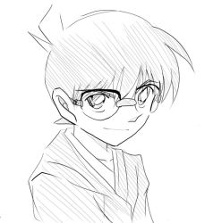 Rule 34 | 1boy, child, edogawa conan, glasses, greyscale, male focus, meitantei conan, monochrome, simple background, sketch, solo