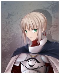 Rule 34 | 1boy, 1girl, androgynous, armor, blonde hair, cape, fate/apocrypha, fate/stay night, fate/zero, fate (series), full armor, green eyes, hair ribbon, long hair, looking at viewer, mordred (fate), mordred (fate/apocrypha), mordred (mythology), ribbon, short hair, solo, tusia