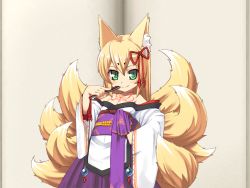 Rule 34 | 1girl, animal ears, fox ears, gradient background, japanese clothes, kimono, mon-musu quest!, solo, tamamo (mon-musu quest!)
