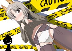 Rule 34 | 10s, 2girls, animal ears, bad id, bad pixiv id, black legwear, blush, brave witches, brown eyes, caution, clothes lift, drooling, edytha rossmann, garter straps, grey hair, multiple girls, navel, norayinu, panties, shirt lift, silhouette, strike witches, tail, tears, thighhighs, underwear, waltrud krupinski, white panties, world witches series
