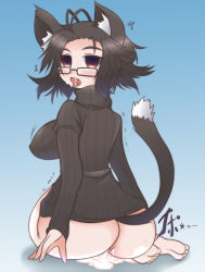 Rule 34 | animal ears, ass, breasts, cat ears, cat tail, cum, cum in pussy, cumdrip, empty eyes, glasses, huge ass, large breasts, niwakaame (amayadori), sweater, tail