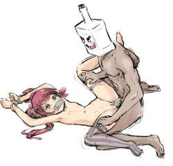 Rule 34 | 1girl, alcohol, armpits, borrowed character, bottle, bow, cuffs, cum, cum in pussy, cupcake-chan, flat chest, gag, gagged, ge-b, green eyes, green hair, hair bow, handcuffs, improvised gag, lying, medical whiskey, nipples, on back, original, personification, petite, pink hair, rape, sex, single thighhigh, spread legs, striped clothes, striped thighhighs, tape, tape gag, tears, thighhighs, twintails, uncensored, vaginal, vertical-striped clothes, vertical-striped thighhighs, whiskey