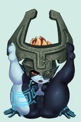Rule 34 | 1girl, absurdres, ass, breasts, cameltoe, colored sclera, cranihum, feet up, helmet, highres, looking at viewer, midna, nintendo, no anus, no pussy, one eye covered, open mouth, orange hair, pointy ears, red eyes, shortstack, small breasts, solo, teeth, the legend of zelda, the legend of zelda: twilight princess, thick thighs, thighs, tongue, upper teeth only, yellow sclera