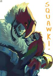 Rule 34 | beelzebumon, beelzebumon x-antibody, bird, claws, digimon, digimon (creature), highres, looking at another, mask, parrot