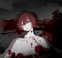 Rule 34 | blood, blood on clothes, braid, clothing cutout, crying, dying, maeno aki, papers, shoulder cutout, teardrop, ze no crime, zeno