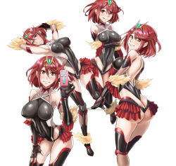 Rule 34 | 1girl, armpits, artist request, ass, bare shoulders, blush, breasts, brown eyes, cosplay, covered erect nipples, damagefloor, highres, large breasts, leotard, looking at viewer, nintendo, parted lips, pyra (xenoblade), red hair, simple background, smile, solo, taimanin (series), taimanin suit, taimanin yukikaze, thong, thong leotard, white background, xenoblade chronicles (series), xenoblade chronicles 2