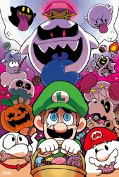 Rule 34 | 3boys, alternate form, blue eyes, boo (mario), brothers, candy, crown, cupcake, doughnut, dry bones, facial hair, fire, food, ghost, ghost-pepper, goomba, halloween, hat, jack-o&#039;-lantern, king boo, lollipop, long tongue, luigi, luigi&#039;s mansion, male focus, mario, mario (series), multiple boys, mustache, nintendo, overalls, red eyes, siblings, skeleton, stitches, super mario bros. 1, tears, tongue, tongue out, yellow eyes