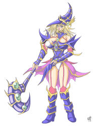 Rule 34 | 1girl, bad anatomy, bad proportions, blonde hair, blush, boots, bra, breasts, duel monster, garter straps, grey eyes, hat, large breasts, lingerie, magician&#039;s hat, magician&#039;s valkyria, panties, poorly drawn, small head, solo, torn clothes, underwear, wand, white bra, white panties, yu-gi-oh!, yu-gi-oh! duel monsters