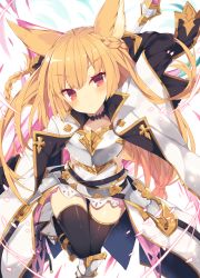 Rule 34 | 10s, 1girl, animal ears, armor, armored boots, belt, black thighhighs, blonde hair, blush, boots, braid, cat ears, collarbone, erune, granblue fantasy, highres, long hair, long sleeves, looking at viewer, nibiiro shizuka, red eyes, solo, thighhighs, very long hair, yuisis (granblue fantasy)