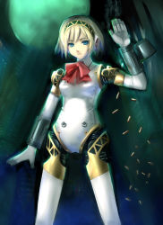 Rule 34 | 1girl, aegis (persona), android, atlus, blonde hair, blue eyes, full moon, joints, moon, persona, persona 3, ribbon, robot, robot joints, shell casing, solo, takashima