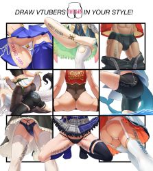 Rule 34 | 1boy, 6+girls, abs, absurdres, arurandeisu, ass, back, belt, belt buckle, bike shorts, bow, breasts, buckle, bulge, ceres fauna, ceres fauna (1st costume), character name, clothes lift, commentary, english commentary, english text, fins, fish tail, garter belt, garter straps, gawr gura, gluteal fold, highres, hololive, hololive english, holostars, hoshimachi suisei, hoshimachi suisei (1st costume), houshou marine, houshou marine (1st costume), indie virtual youtuber, khoaphan96, kneehighs, leotard, lifted by self, mole, mole on thigh, multiple girls, natsuiro matsuri, natsuiro matsuri (1st costume), navel, panties, pantyhose, shark girl, shark tail, shigure ui (vtuber), shirakami fubuki, shirakami fubuki (1st costume), shiranui flare, shiranui flare (street), shorts, single kneehigh, single sock, skirt, skirt lift, socks, sweat, tail, thighhighs, thong, tokino sora, tokino sora (1st costume), underwear, upskirt, virtual youtuber, water, wet, wet clothes
