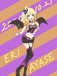 Rule 34 | 1girl, artist name, artist request, ayase eli, bare shoulders, bat wings, belt, black choker, black detached collar, black dress, black footwear, black hat, black legwear, black pants, black shorts, black wings, blonde hair, blue eyes, blush, boots, bow, breasts, choker, cleavage, collarbone, crescent moon symbol, cross-laced clothes, cross-laced dress, cross-laced footwear, demon wings, detached collar, diamond (gemstone), dress, female focus, footwear bow, frilled dress, frilled shorts, frills, full body, garter straps, hair between eyes, hair bow, hair ornament, hair scrunchie, halloween, hat, high heel boots, high heels, high ponytail, highres, jack-o&#039;-lantern, jewelry, long hair, looking at viewer, love live!, love live! school idol festival, love live! school idol project, mee ch, midriff, mini hat, moon print, navel, necklace, pants, parted lips, pink belt, pink bow, pink ribbon, pink scrunchie, ponytail, puffy short sleeves, puffy sleeves, pumpkin print, ribbon, scrunchie, short hair, short sleeves, shorts, small breasts, smile, solo, which hat, white bow, white wrist cuffs, wing collar, wings, wrist cuffs