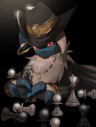 Rule 34 | absol, chess piece, claws, closed mouth, clothed pokemon, commentary request, creatures (company), game freak, gen 3 pokemon, hat, highres, looking at viewer, nintendo, no humans, pink eyes, pokemon, pokemon (creature), pokemon unite, smile, solo, yukifuri tsuyu